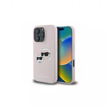Karl Lagerfeld KLHMP16XSKCHPPLP iPhone 16 Pro Max 6,9 inch Rožinis silikoninis kietas dėklas su Double Heads Print ir MagSafe
