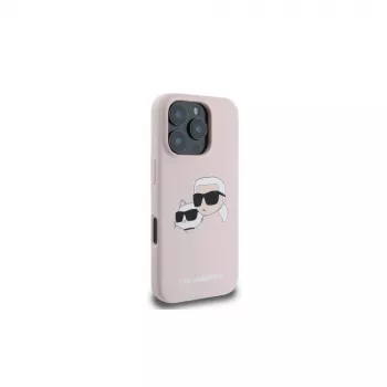Karl Lagerfeld KLHMP16XSKCHPPLP iPhone 16 Pro Max 6,9 inch Rožinis silikoninis kietas dėklas su Double Heads Print ir MagSafe
