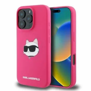 Karl Lagerfeld KLHMP16XSCHPPLF iPhone 16 Pro Max 6,9 col. Fuchsia kietasis silikoninis dėklas su Choupette galvos atspaudu ir MagSafe