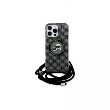 Karl Lagerfeld KLHMP16LHCKCKLCK iPhone 16 Pro 6,3 colio juodas kietas dėklas IML Crossbody Monogram Karl & Choupette Head MagSafe