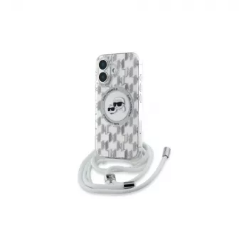 Karl Lagerfeld KLHMP16SHCKCKLCT iPhone 16 6,1 inch permatas kietas dėklas IML Crossbody Monogram Karl & Choupette Head MagSafe