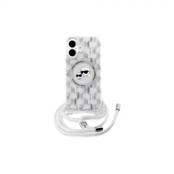 Karl Lagerfeld KLHMP16SHCKCKLCT iPhone 16 6,1 inch permatas kietas dėklas IML Crossbody Monogram Karl & Choupette Head MagSafe