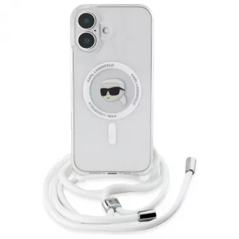 Karl Lagerfeld KLHMP16SHCKHNT iPhone 16 Hardcase Transparent Crossbody IML Karl Head Magsafe