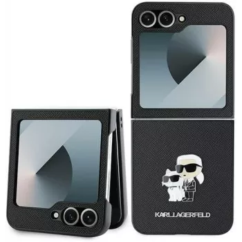 Karl Lagerfeld KLHCZF6SAPKCNPK Saffiano Metal Pin Dėklas, skirtas Samsung Galaxy Z Flip6 / Z Flip7 FE, Juodas