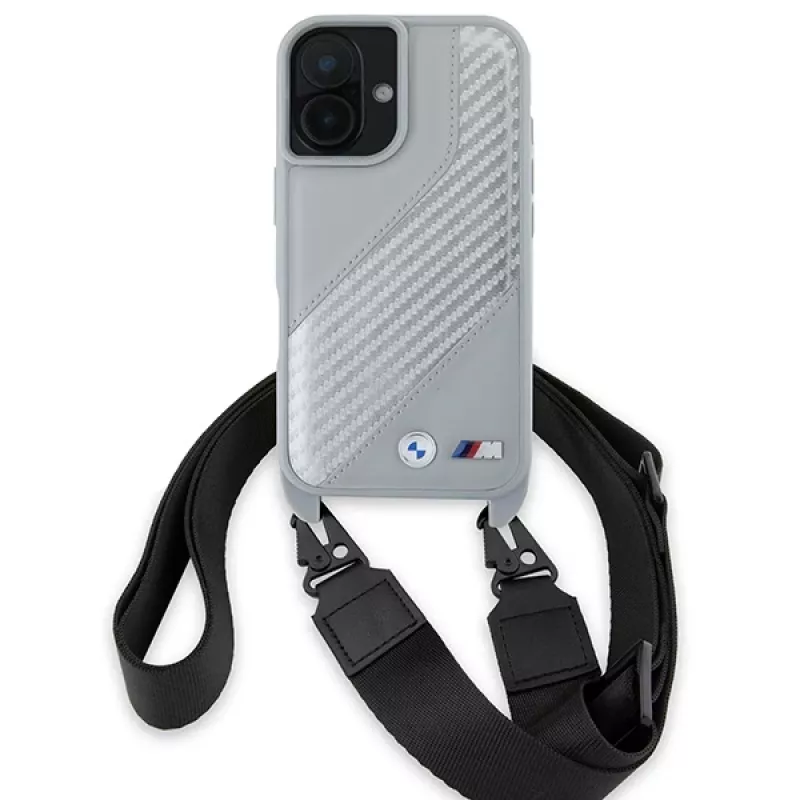 BMW BMHCP16S23PSCCG iPhone 16 6,1 inch Grey Hardcase M Edition Carbon Stripe & Strap