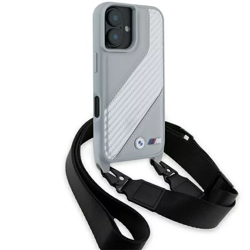 BMW BMHCP16S23PSCCG iPhone 16 6,1 inch Grey Hardcase M Edition Carbon Stripe & Strap