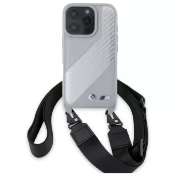 BMW M Edition Carbon Stripe & Strap Hard Case, skirta Apple iPhone 16 Pro 6,3 colio, pilka