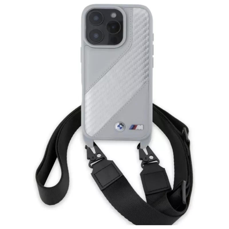 BMW M Edition Carbon Stripe & Strap Hard Case, skirta Apple iPhone 16 Pro 6,3 colio, pilka