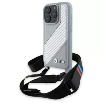 BMW M Edition Carbon Stripe & Strap Hard Case, skirta iPhone 16 Pro Max 6,9 colio, pilka