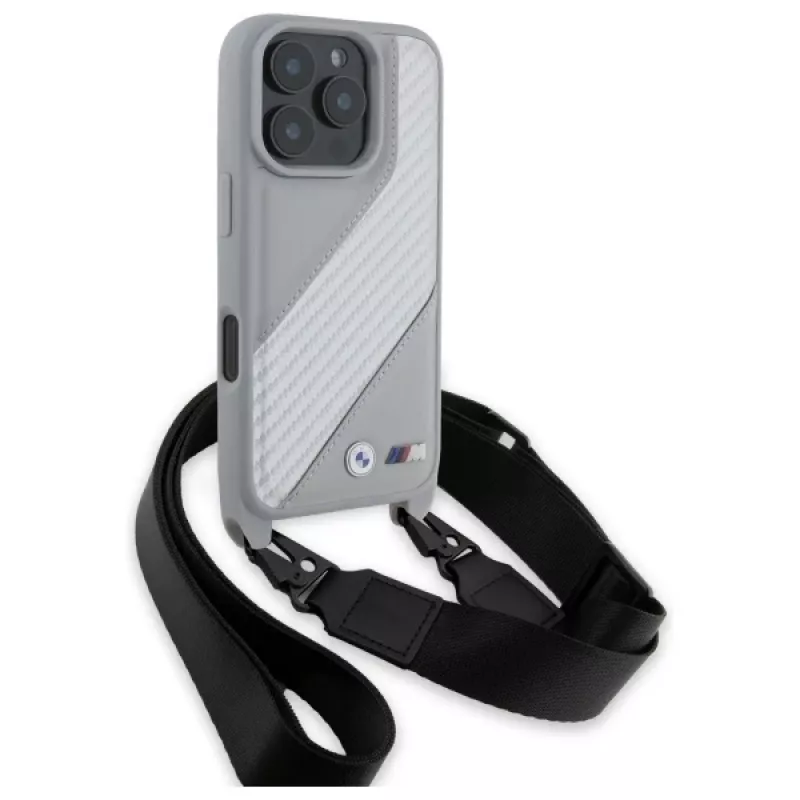 BMW M Edition Carbon Stripe & Strap Hard Case, skirta iPhone 16 Pro Max 6,9 colio, pilka