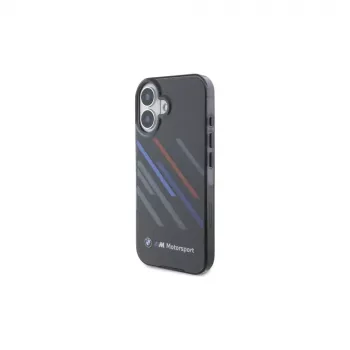 BMW BMHCP16M23HTRAK Hardcase, skirta iPhone 16 Plus 6,7 colio, juoda, Motorsport IML Random Stripes