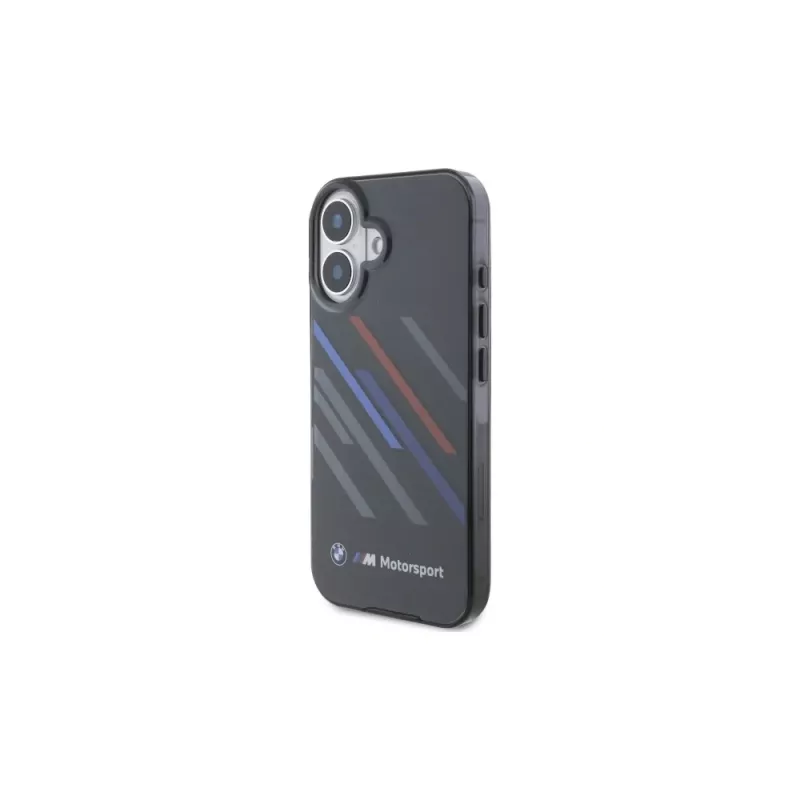 BMW BMHCP16M23HTRAK Hardcase, skirta iPhone 16 Plus 6,7 colio, juoda, Motorsport IML Random Stripes