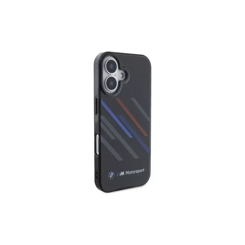 BMW BMHCP16M23HTRAK Hardcase, skirta iPhone 16 Plus 6,7 colio, juoda, Motorsport IML Random Stripes