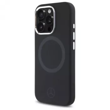Mercedes-Benz MEHMP16L23SUTTK iPhone 16 Pro 6,3 colio juodas kietas silikoninis dėklas su toniniu logotipu ir MagSafe