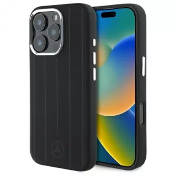 Mercedes-Benz iPhone 16 Pro Max 6,9 inch Silicone Hard Case with Vertical Tonal Stripes and MagSafe - Black