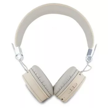 Guess Grained Classic Round Shape Wireless Bluetooth Over-Ear Headphones with ENC, Beige
