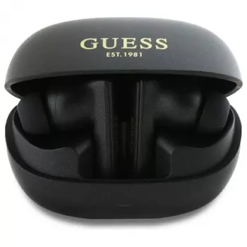 „Guess Capsule Printed Logo“ belaidės ausinės „Bluetooth TWS“ su ANC ir ENC bei įkrovimo dėklu (juodos)