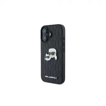 Karl Lagerfeld Monogram Karl & Choupette Head Pin Case, skirta iPhone 16 (Juoda)