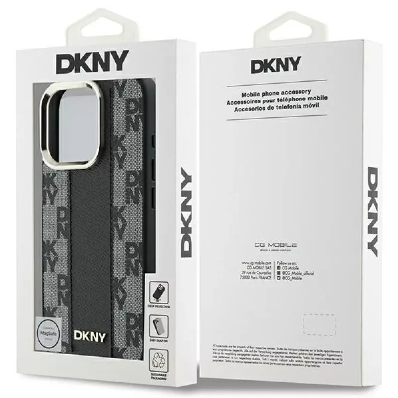 DKNY DKHMP16XPCPVSLK Kietas Dėklas Šachmatų Raštas MagSafe, Skirtas iPhone 16 Pro Max 6.9, Juodas