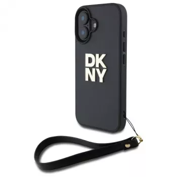 DKNY DKHCP16SPBSWSK Kietasis dėklas, skirtas Apple iPhone 16 6,1 colio, juodas su riešo dirželiu