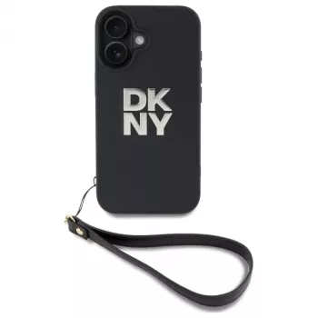 DKNY DKHCP16SPBSWSK Kietasis dėklas, skirtas Apple iPhone 16 6,1 colio, juodas su riešo dirželiu