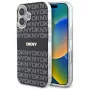 DKNY DKHMP16SHRHSEK Kietas dėklas, skirtas Apple iPhone 16 6,1 colio – juodas, su pasikartojančios tekstūros raštu ir juostele