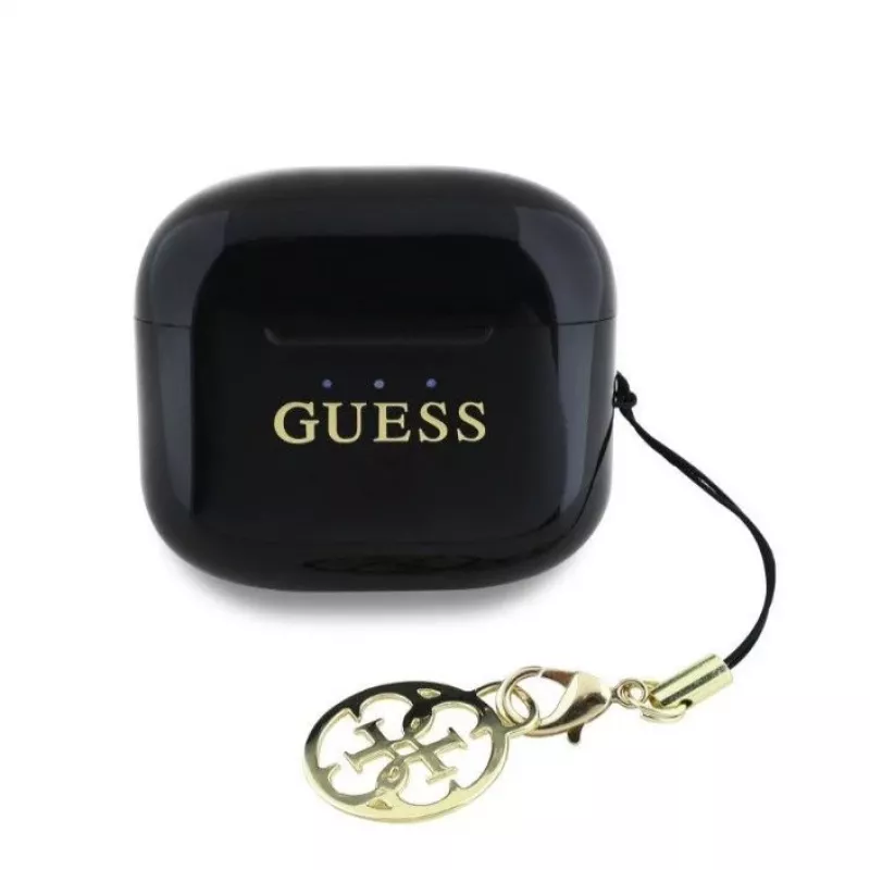 Guess Glossy Effect Printed Classic Logo & Charm TWS Bluetooth Ausinės su Įkrovimo Dėklu (Juodos)