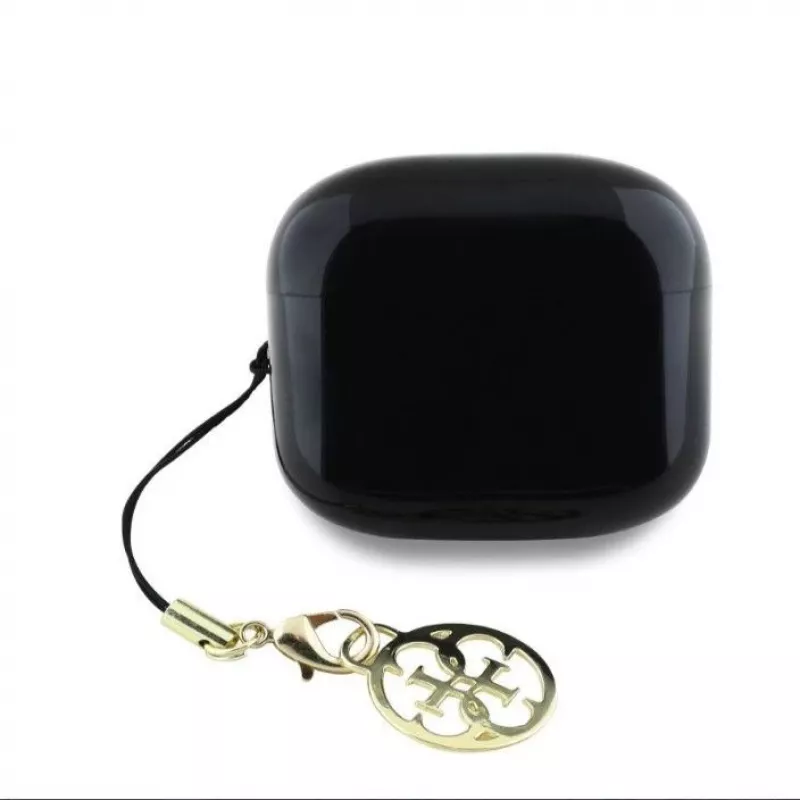 Guess Glossy Effect Printed Classic Logo & Charm TWS Bluetooth Ausinės su Įkrovimo Dėklu (Juodos)