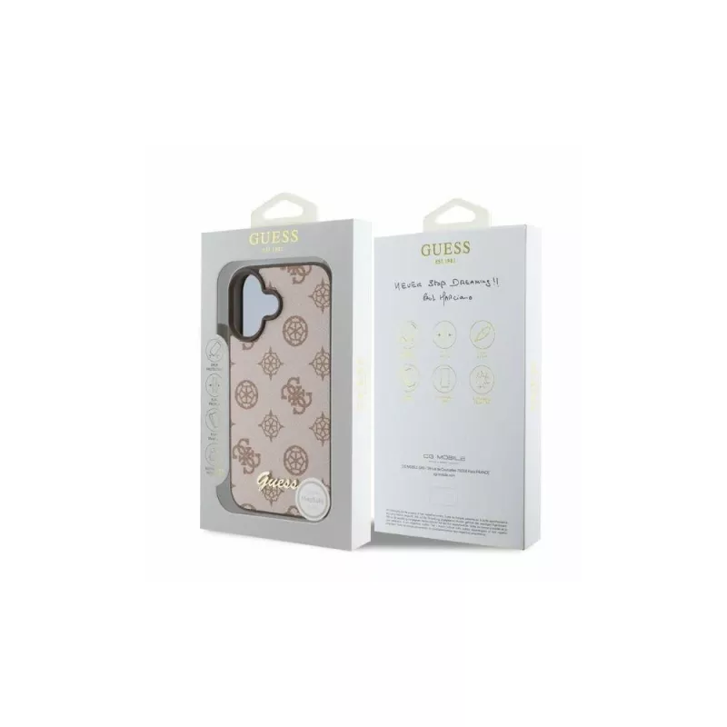 Guess Peony Script MagSafe dėklas, skirtas iPhone 16 (ruda spalva)