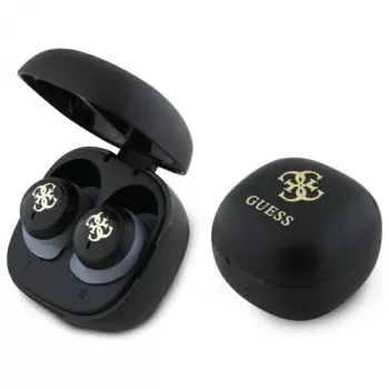Guess GUTWSJ144ESK True Wireless Stereo Bluetooth Ausinės su Įkrovimo Dėklu, Juodos Iridesceninės su 4G Spausdintu Logotipu