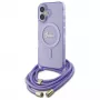 Guess GUHMP16SHCTSGNSU iPhone 16 6,1 colio violetinis kietas dėklas su diržu per petį Script MagSafe