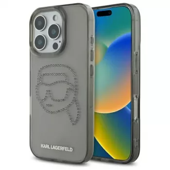 Karl Lagerfeld IML Rhinestones Karl Head Case, skirtas iPhone 16 Pro Max (juoda)