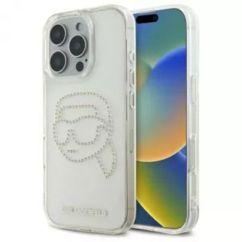 Karl Lagerfeld IML Rhinestones Karl Head Back Cover, skirta iPhone 16 Pro Max (permatoma)
