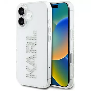KARL LAGERFELD IML Rhinestones Logo Back Cover, skirta Apple iPhone 16 - permatoma