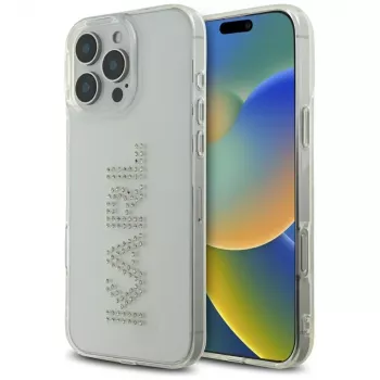 Karl Lagerfeld IML Rhinestones Logo Dėklas, skirtas iPhone 16 Pro, permatomas
