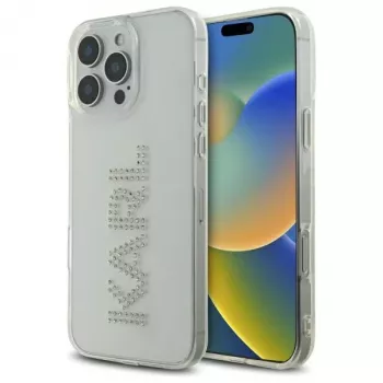 Karl Lagerfeld KLHCP16XHKLSTDCT Kietas Dėklas, Skirtas iPhone 16 Pro Max 6,9 col., Peršviečiamas su Kalnų Krištolais ir Logotipu