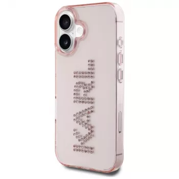 Karl Lagerfeld IML Rhinestones Logo Back Cover, skirta iPhone 16, rožinė