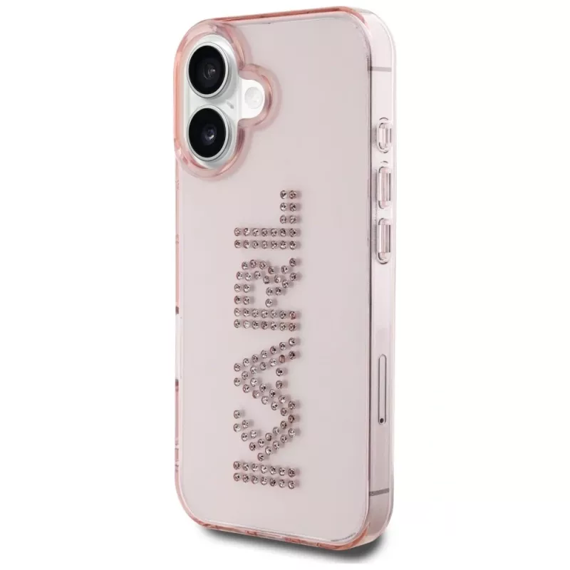 Karl Lagerfeld IML Rhinestones Logo Back Cover, skirta iPhone 16, rožinė