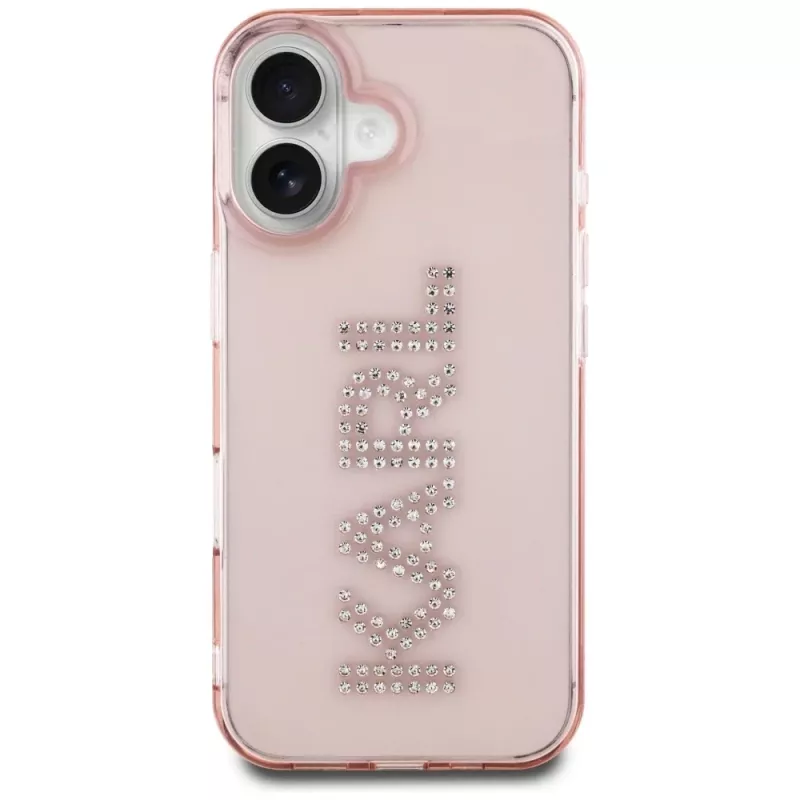 Karl Lagerfeld IML Rhinestones Logo Back Cover, skirta iPhone 16, rožinė