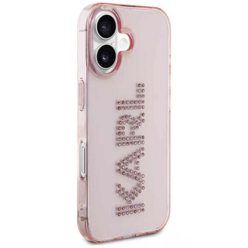 Karl Lagerfeld IML Rhinestones Logo Back Cover, skirta iPhone 16, rožinė