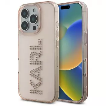 KARL LAGERFELD IML Rhinestones Logo Dėklas, skirtas iPhone 16 Pro, rožinis