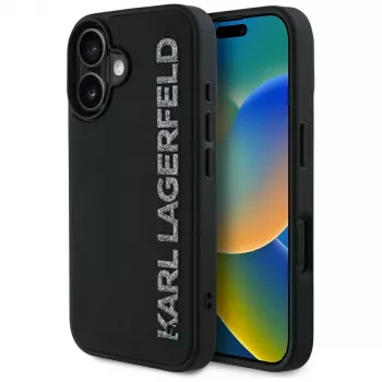KARL LAGERFELD HC 3D Rubber Elongated Glitter Case, iPhone 16, juoda