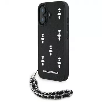 Karl Lagerfeld Saffiano Crystals with Chain Case for iPhone 16, juoda