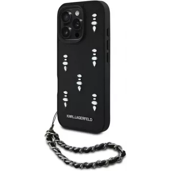 Karl Lagerfeld Saffiano Crystals with Chain Back Cover, skirta iPhone 16 Pro, juoda