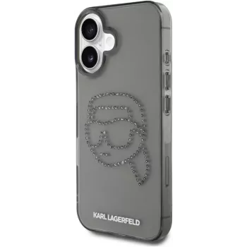 Karl Lagerfeld IML Rhinestones Karl Head Dėklas, skirtas iPhone 16 (Juodas)