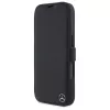 Mercedes-Benz MEBKP16S23RBGVK Knyginis dėklas, skirtas iPhone 16 6,1 inch, juodas, dirbtinė oda ir medžio imitacija