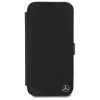 Mercedes-Benz MEBKP16S23RBGVK Knyginis dėklas, skirtas iPhone 16 6,1 inch, juodas, dirbtinė oda ir medžio imitacija