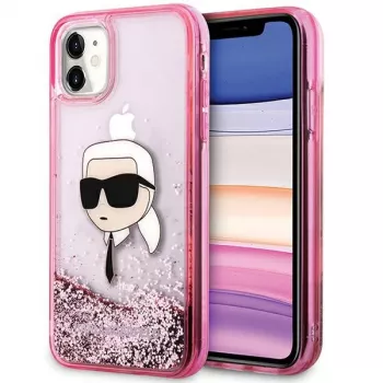 Karl Lagerfeld KLHCN61LNKHCP Kietasis dėklas, skirtas iPhone 11/XR, rožinis, blizgučiai Karl Head