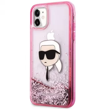 Karl Lagerfeld KLHCN61LNKHCP Kietasis dėklas, skirtas iPhone 11/XR, rožinis, blizgučiai Karl Head