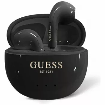 „Guess“ blizgūs kiaušinio formos TWS ausinės su klasikiniu logotipu, juodos